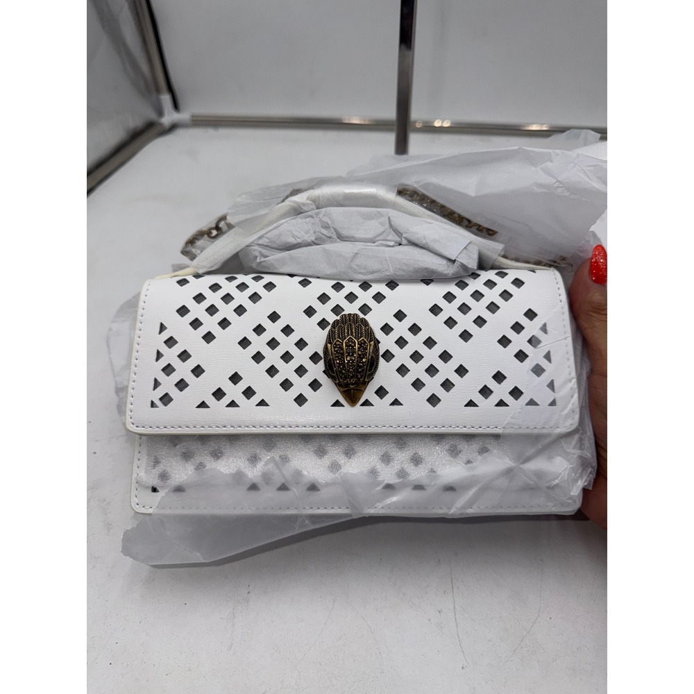 Kurt Geiger London The Bond White Laser Cut Leather Top Handle Bag Eagle Head